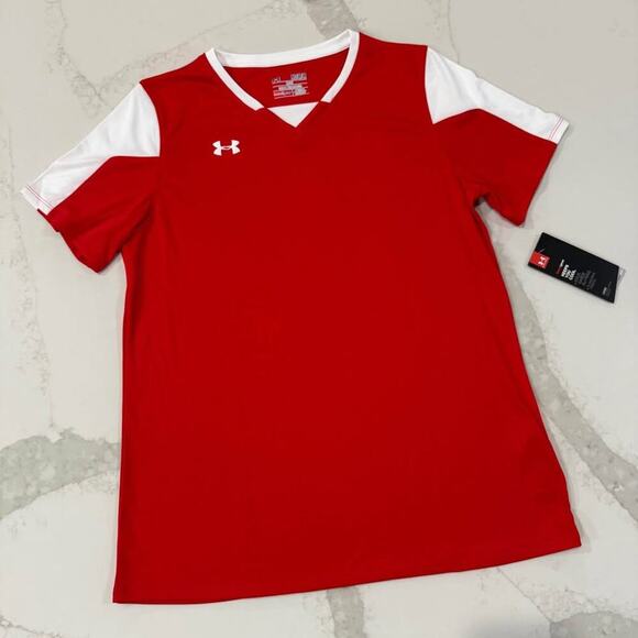 Under Armour NWT Athletic Heat Gear Soccer Jersey Women's Medium Loose Fit Red - Picture 1 of 9